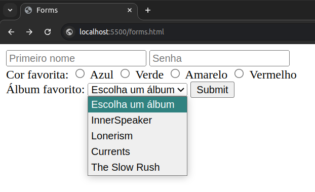 Exemplo de formulário HTML