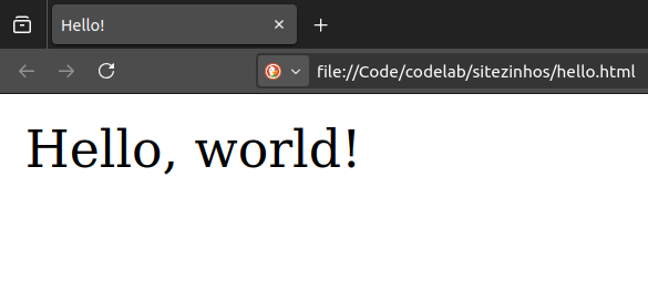 Exemplo de página HTML mostrando 'Hello, world!'