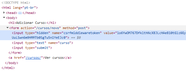HTML do token CSRF