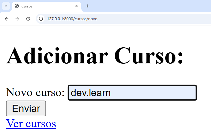 Adicionando curso em nova sessão