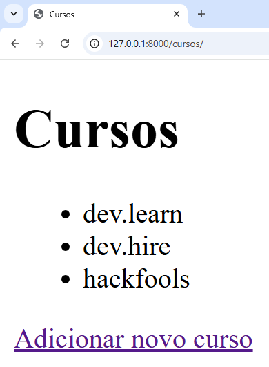 Redirecionamento para novo curso