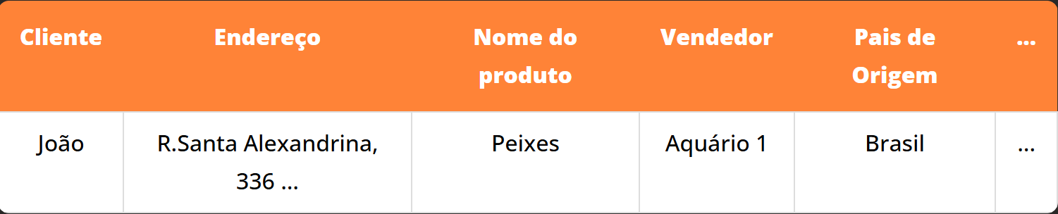 exemplo de estrutura da tabela com 1 entrada